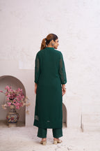 Jyoti Fashion Women's Bottle Green Faux Georgette Embroidered Designer Kurta with Bottom | Grocsy