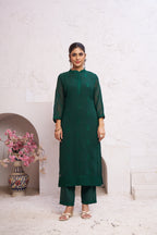 Jyoti Fashion Women's Bottle Green Faux Georgette Embroidered Designer Kurta with Bottom | Grocsy