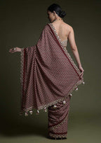 Jyoti Fashion Women's Wine Coding Sequence Chinon Saree with Blouse | Grocsy
