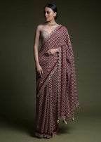 Jyoti Fashion Women's Wine Coding Sequence Chinon Saree with Blouse | Grocsy