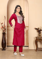 Jyoti Fashion Women's Rani Pink Rayon Sequins Embroidered Designer Kurta Set with Dupatta | Grocsy