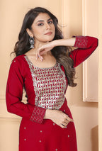 Jyoti Fashion Women's Rani Pink Rayon Sequins Embroidered Designer Kurta Set with Dupatta | Grocsy
