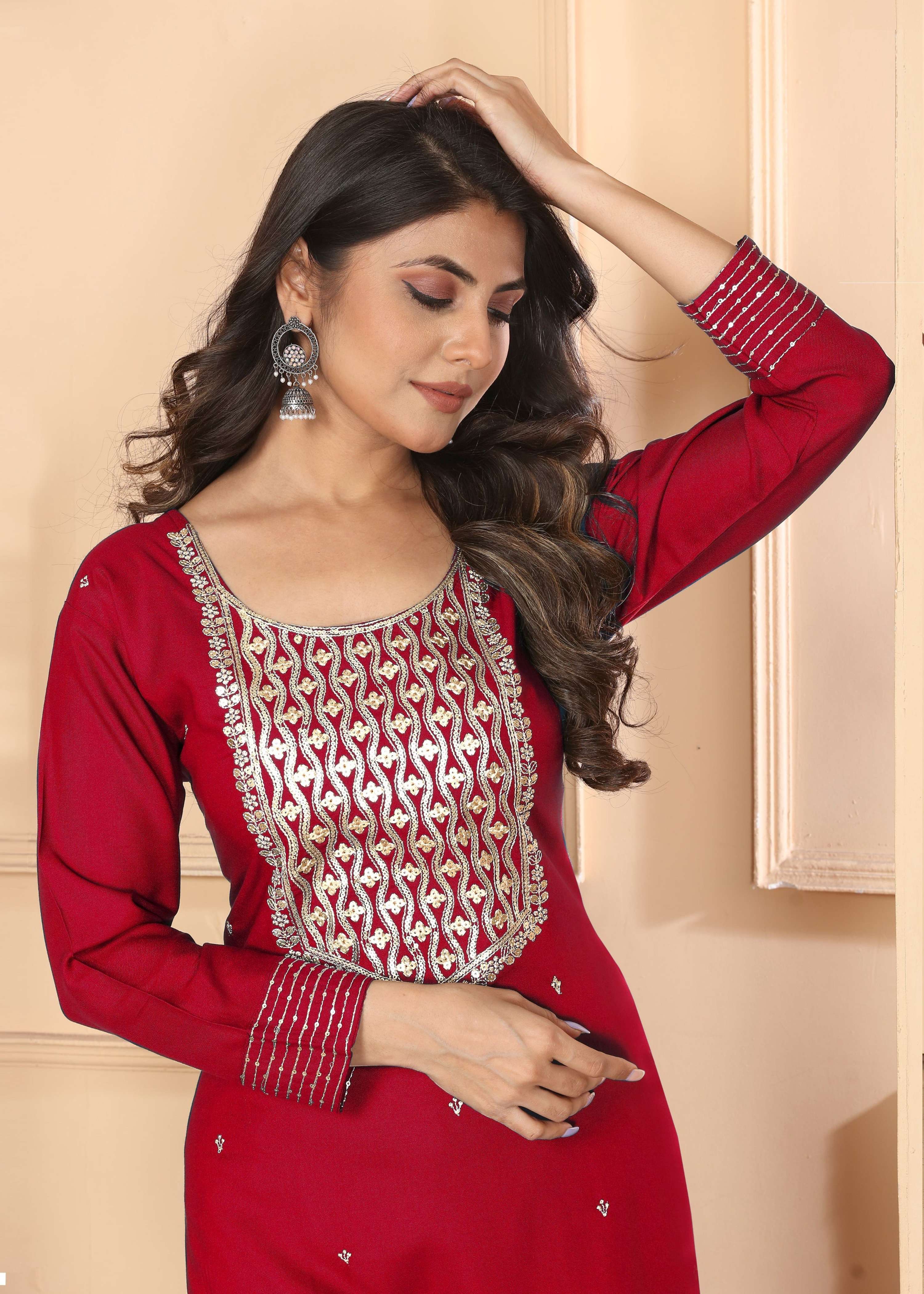 Jyoti Fashion Women's Rani Pink Rayon Sequins Embroidered Designer Kurta Set with Dupatta | Grocsy