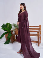 Jyoti Fashion Women's Coffee Rayon Embroidered Designer Kurta Set with Dupatta | Grocsy