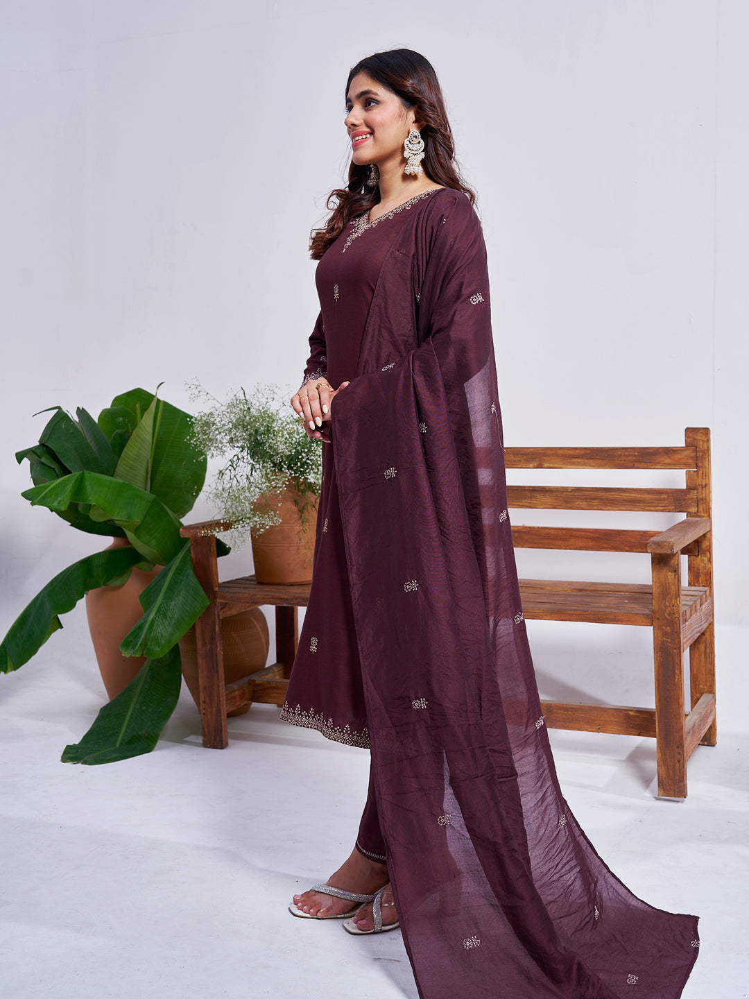 Jyoti Fashion Women's Coffee Rayon Embroidered Designer Kurta Set with Dupatta | Grocsy