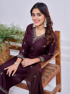 Jyoti Fashion Women's Coffee Rayon Embroidered Designer Kurta Set with Dupatta | Grocsy