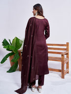 Jyoti Fashion Women's Coffee Rayon Embroidered Designer Kurta Set with Dupatta | Grocsy