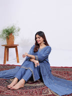 Jyoti Fashion Women's Denim Blue Rayon Embroidered Designer Kurta Set with Dupatta | Grocsy