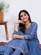 Jyoti Fashion Women's Denim Blue Rayon Embroidered Designer Kurta Set with Dupatta | Grocsy
