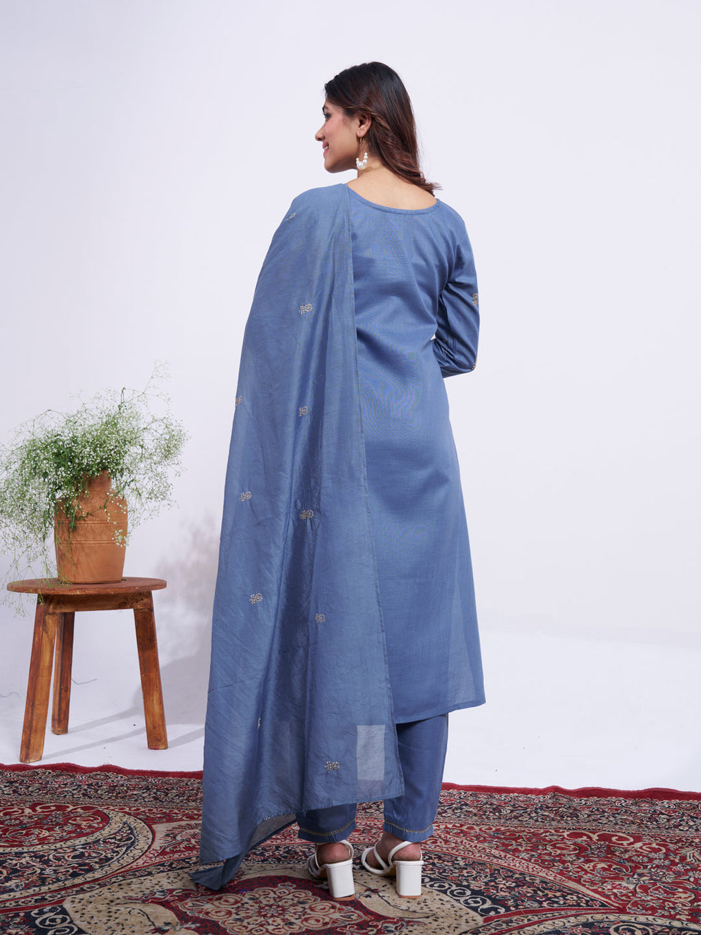 Jyoti Fashion Women's Denim Blue Rayon Embroidered Designer Kurta Set with Dupatta | Grocsy