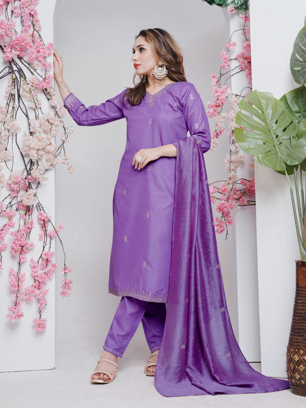 Jyoti Fashion Women's Lavender Rayon Embroidered Designer Kurta Set with Dupatta | Grocsy