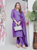 Jyoti Fashion Women's Lavender Rayon Embroidered Designer Kurta Set with Dupatta | Grocsy
