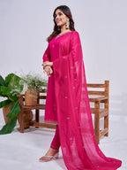 Jyoti Fashion Women's Rani Pink Rayon Embroidered Designer Kurta Set with Dupatta | Grocsy