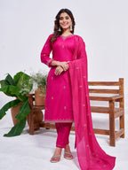 Jyoti Fashion Women's Rani Pink Rayon Embroidered Designer Kurta Set with Dupatta | Grocsy