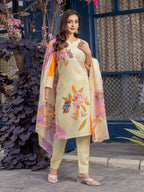 Jyoti Fashion Women's Cream Cotton Blend Printed Designer Kurta Set with Dupatta | Grocsy