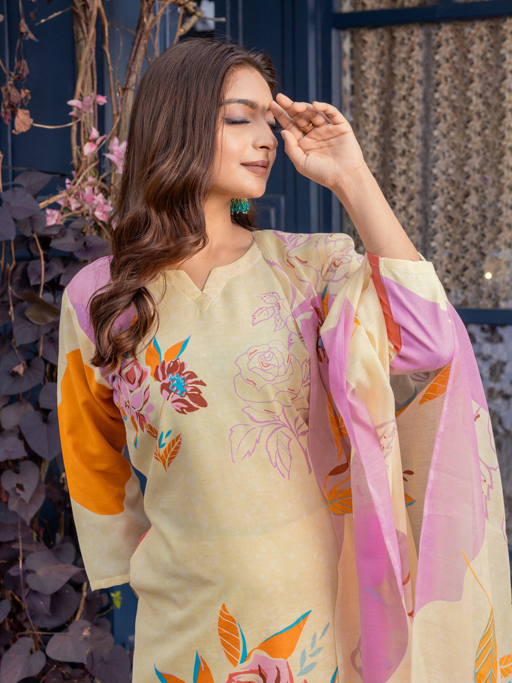 Jyoti Fashion Women's Cream Cotton Blend Printed Designer Kurta Set with Dupatta | Grocsy