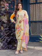 Jyoti Fashion Women's Cream Cotton Blend Printed Designer Kurta Set with Dupatta | Grocsy