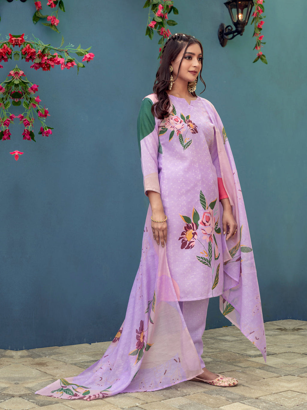 Jyoti Fashion Women's Lavender Cotton Blend Printed Designer Kurta Set with Dupatta | Grocsy