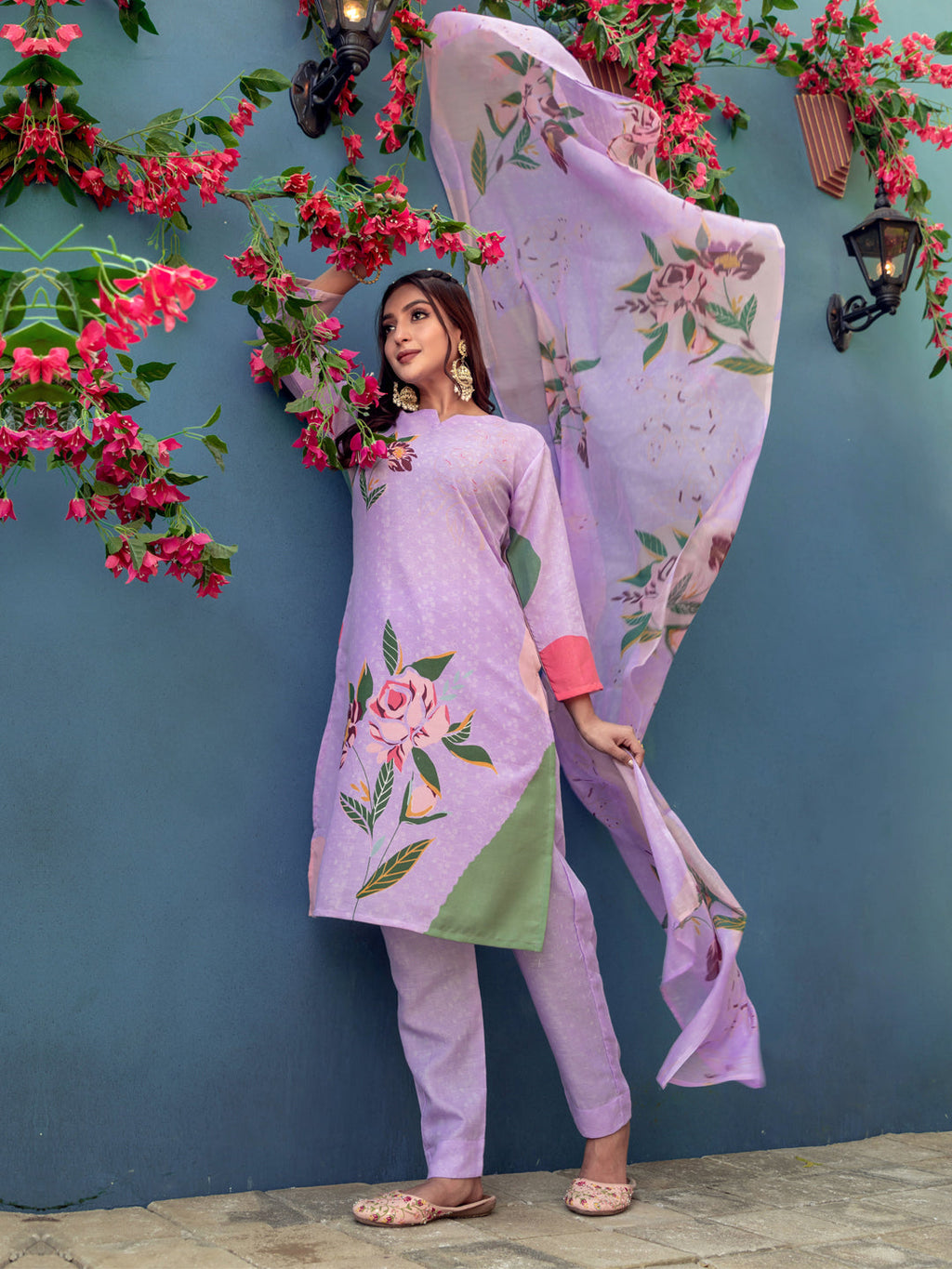 Jyoti Fashion Women's Lavender Cotton Blend Printed Designer Kurta Set with Dupatta | Grocsy