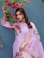 Jyoti Fashion Women's Lavender Cotton Blend Printed Designer Kurta Set with Dupatta | Grocsy