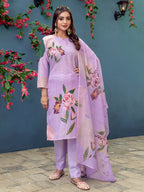 Jyoti Fashion Women's Lavender Cotton Blend Printed Designer Kurta Set with Dupatta | Grocsy