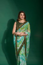 Jyoti Fashion Women's Sea Green Sequence Embroidery Chiffon Saree with Blouse | Grocsy