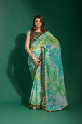 Jyoti Fashion Women's Sea Green Sequence Embroidery Chiffon Saree with Blouse | Grocsy