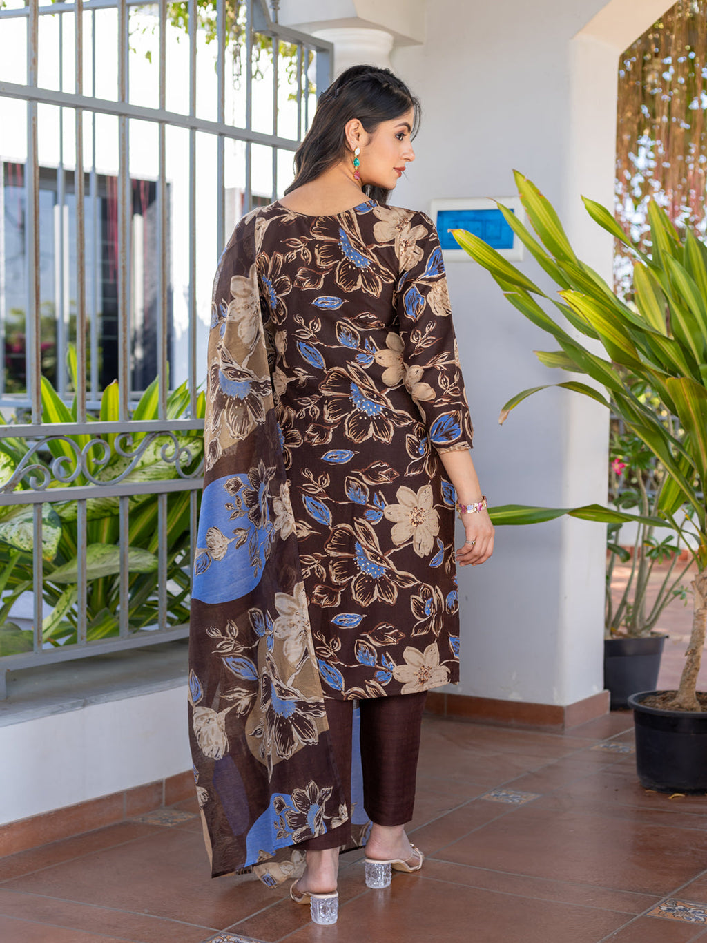 Jyoti Fashion Women's Coffee Cotton Blend Printed Designer Kurta Set with Dupatta | Grocsy