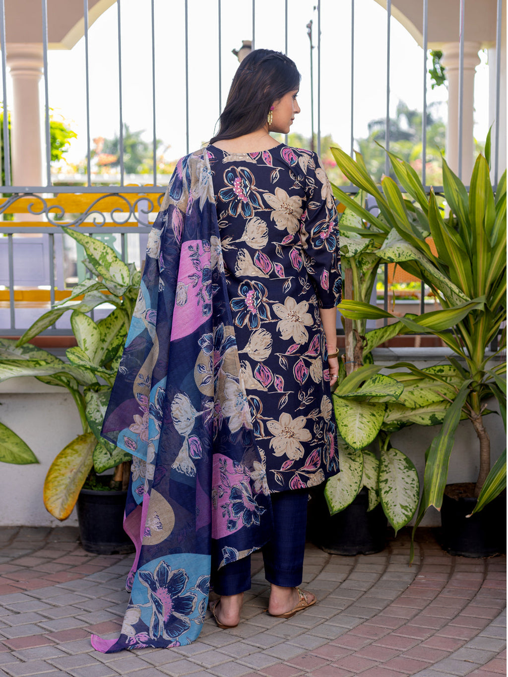 Jyoti Fashion Women's Navy Blue Cotton Blend Printed Designer Kurta Set with Dupatta | Grocsy