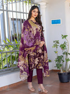 Jyoti Fashion Women's Purple Cotton Blend Printed Designer Kurta Set with Dupatta | Grocsy