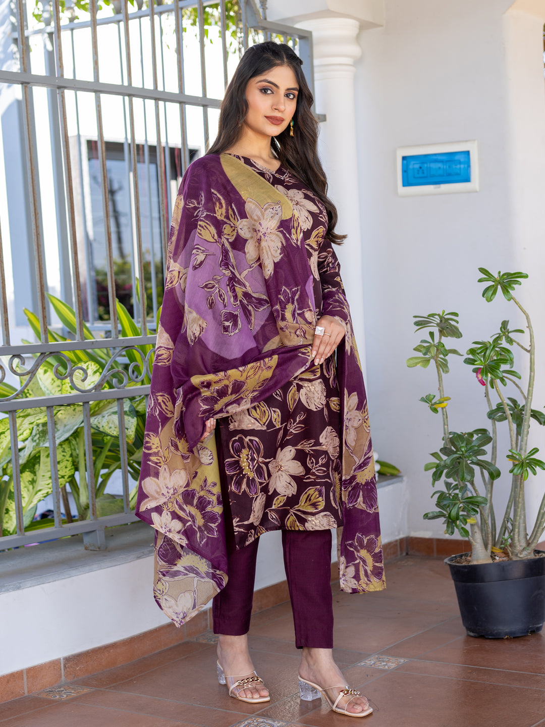 Jyoti Fashion Women's Purple Cotton Blend Printed Designer Kurta Set with Dupatta | Grocsy