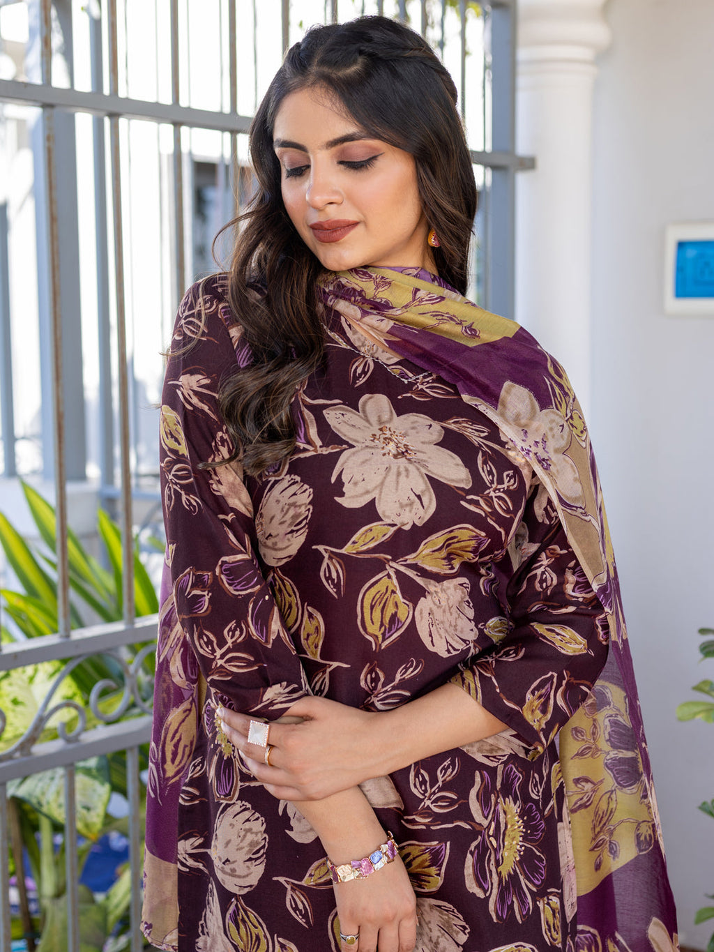 Jyoti Fashion Women's Purple Cotton Blend Printed Designer Kurta Set with Dupatta | Grocsy