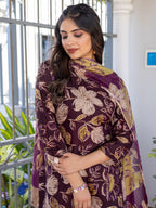Jyoti Fashion Women's Purple Cotton Blend Printed Designer Kurta Set with Dupatta | Grocsy