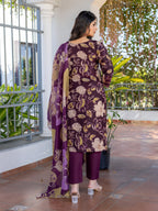 Jyoti Fashion Women's Purple Cotton Blend Printed Designer Kurta Set with Dupatta | Grocsy