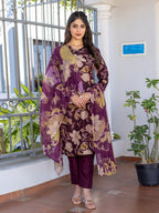 Jyoti Fashion Women's Purple Cotton Blend Printed Designer Kurta Set with Dupatta | Grocsy