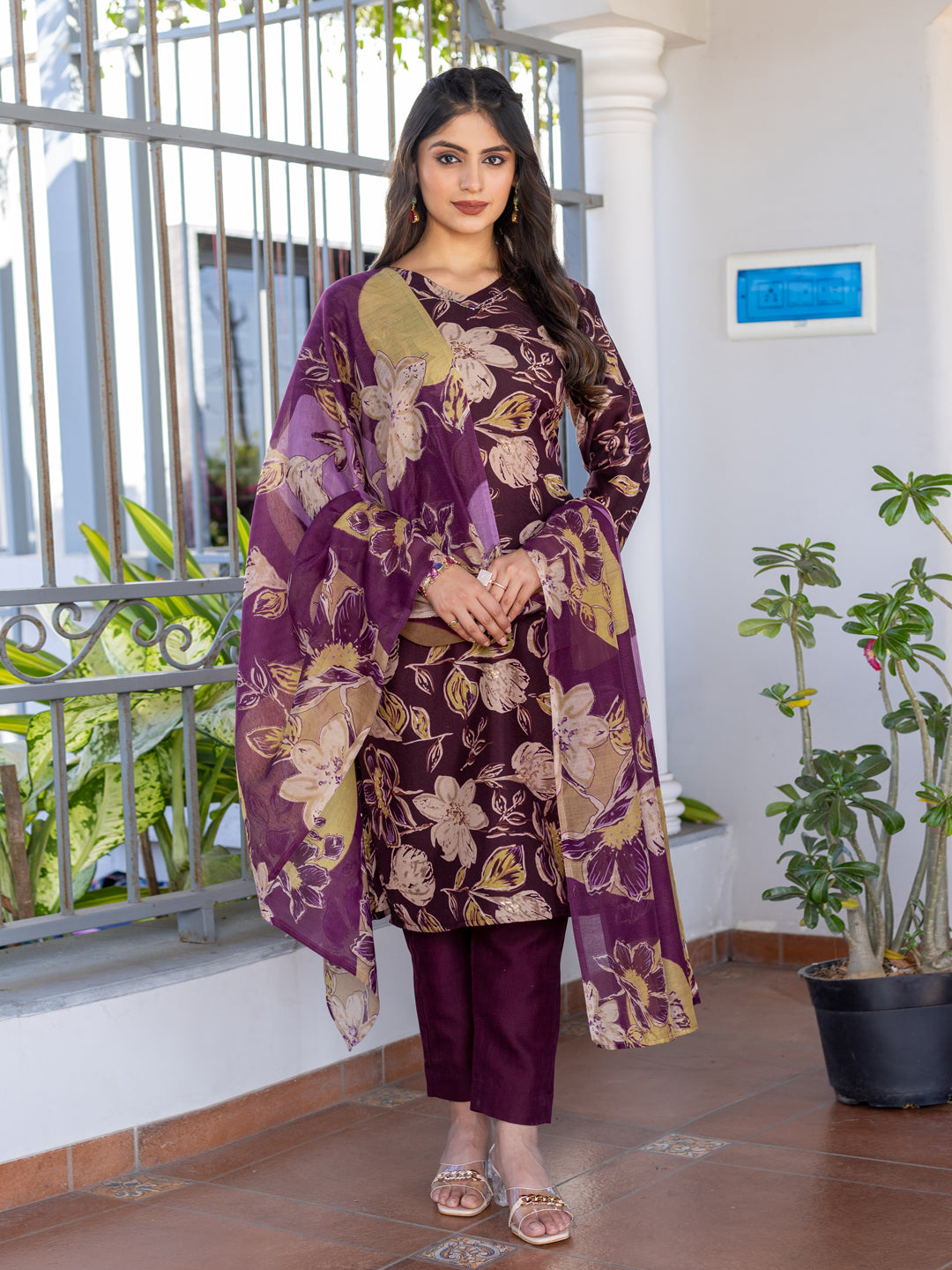 Jyoti Fashion Women's Purple Cotton Blend Printed Designer Kurta Set with Dupatta | Grocsy
