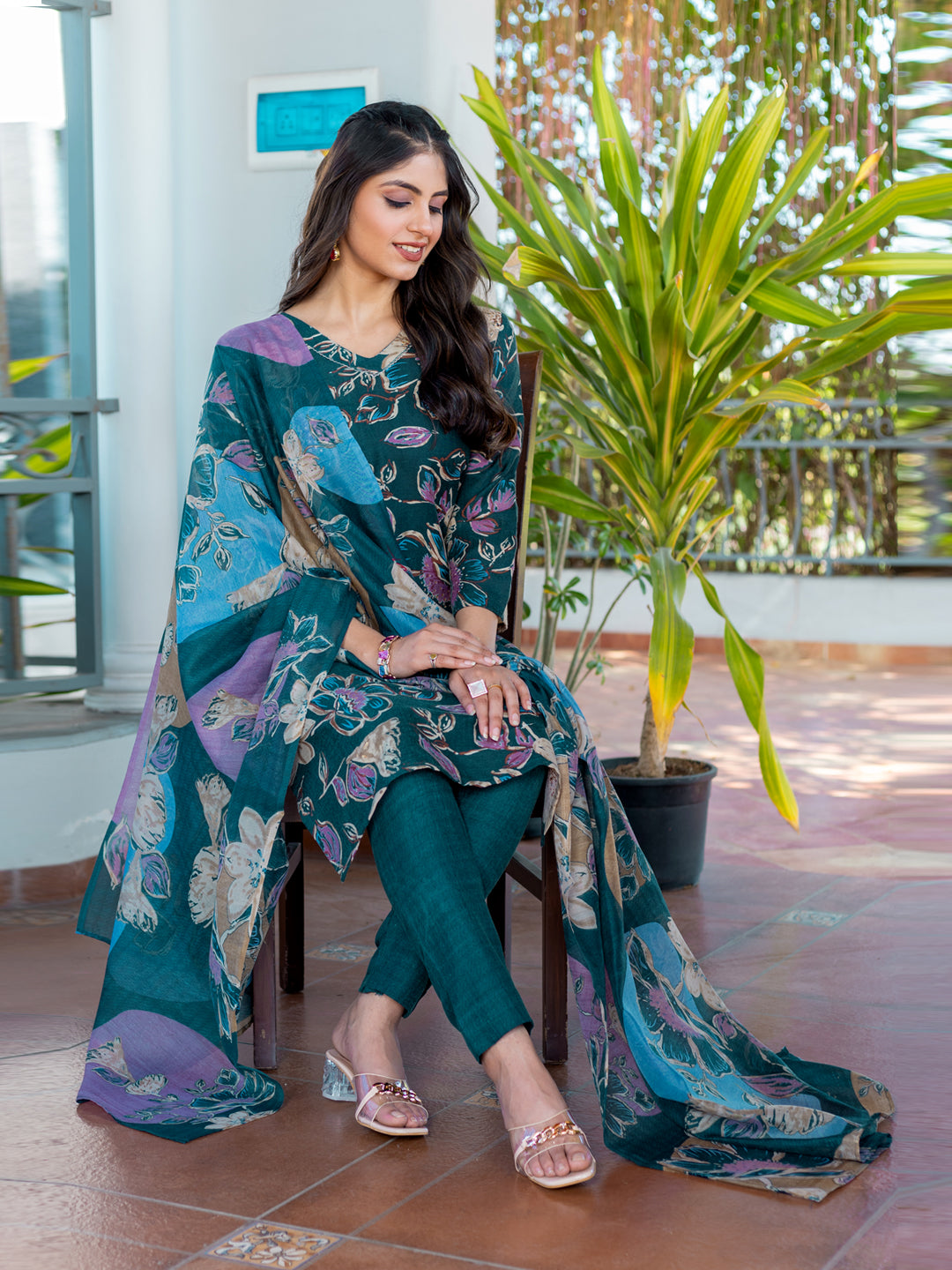 Jyoti Fashion Women's Rama Cotton Blend Printed Designer Kurta Set with Dupatta | Grocsy