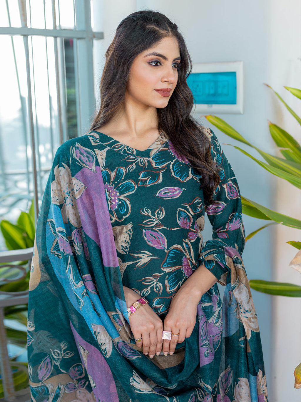 Jyoti Fashion Women's Rama Cotton Blend Printed Designer Kurta Set with Dupatta | Grocsy