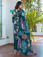 Jyoti Fashion Women's Rama Cotton Blend Printed Designer Kurta Set with Dupatta | Grocsy