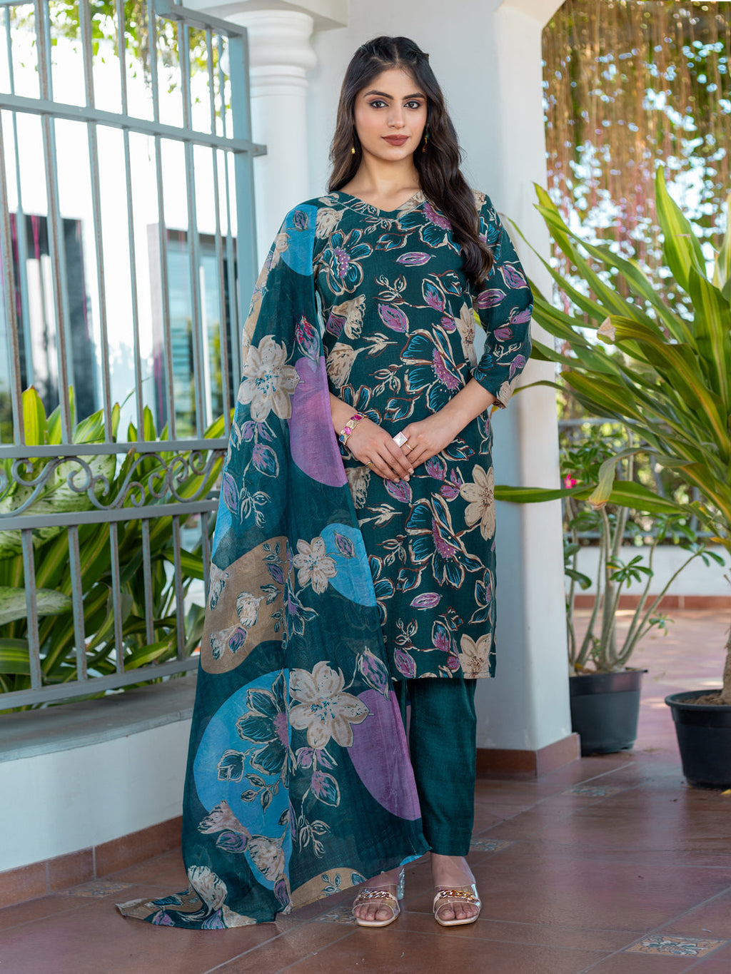 Jyoti Fashion Women's Rama Cotton Blend Printed Designer Kurta Set with Dupatta | Grocsy