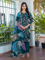 Jyoti Fashion Women's Rama Cotton Blend Printed Designer Kurta Set with Dupatta | Grocsy