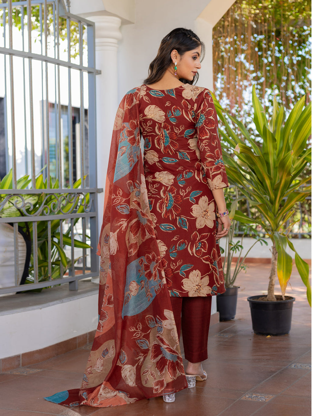 Jyoti Fashion Women's Rust Cotton Blend Printed Designer Kurta Set with Dupatta | Grocsy