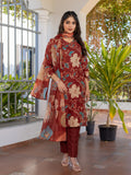 Jyoti Fashion Women's Rust Cotton Blend Printed Designer Kurta Set with Dupatta | Grocsy