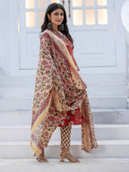 Jyoti Fashion Women's Red Rayon Print with Thread Designer Kurta Set with Dupatta | Grocsy