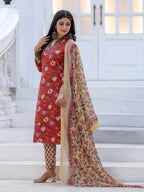 Jyoti Fashion Women's Red Rayon Print with Thread Designer Kurta Set with Dupatta | Grocsy