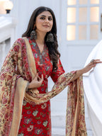 Jyoti Fashion Women's Red Rayon Print with Thread Designer Kurta Set with Dupatta | Grocsy
