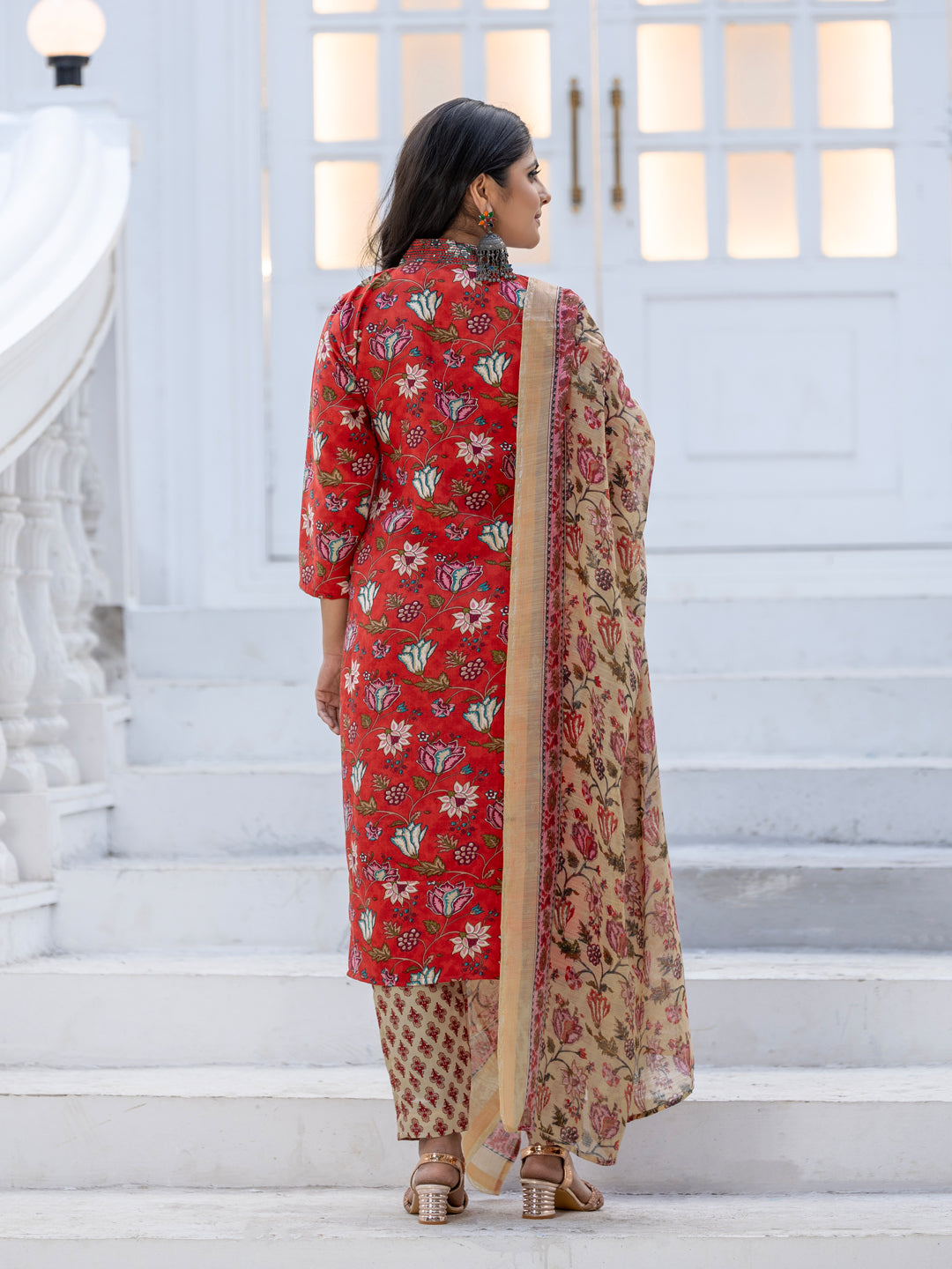 Jyoti Fashion Women's Red Rayon Print with Thread Designer Kurta Set with Dupatta | Grocsy