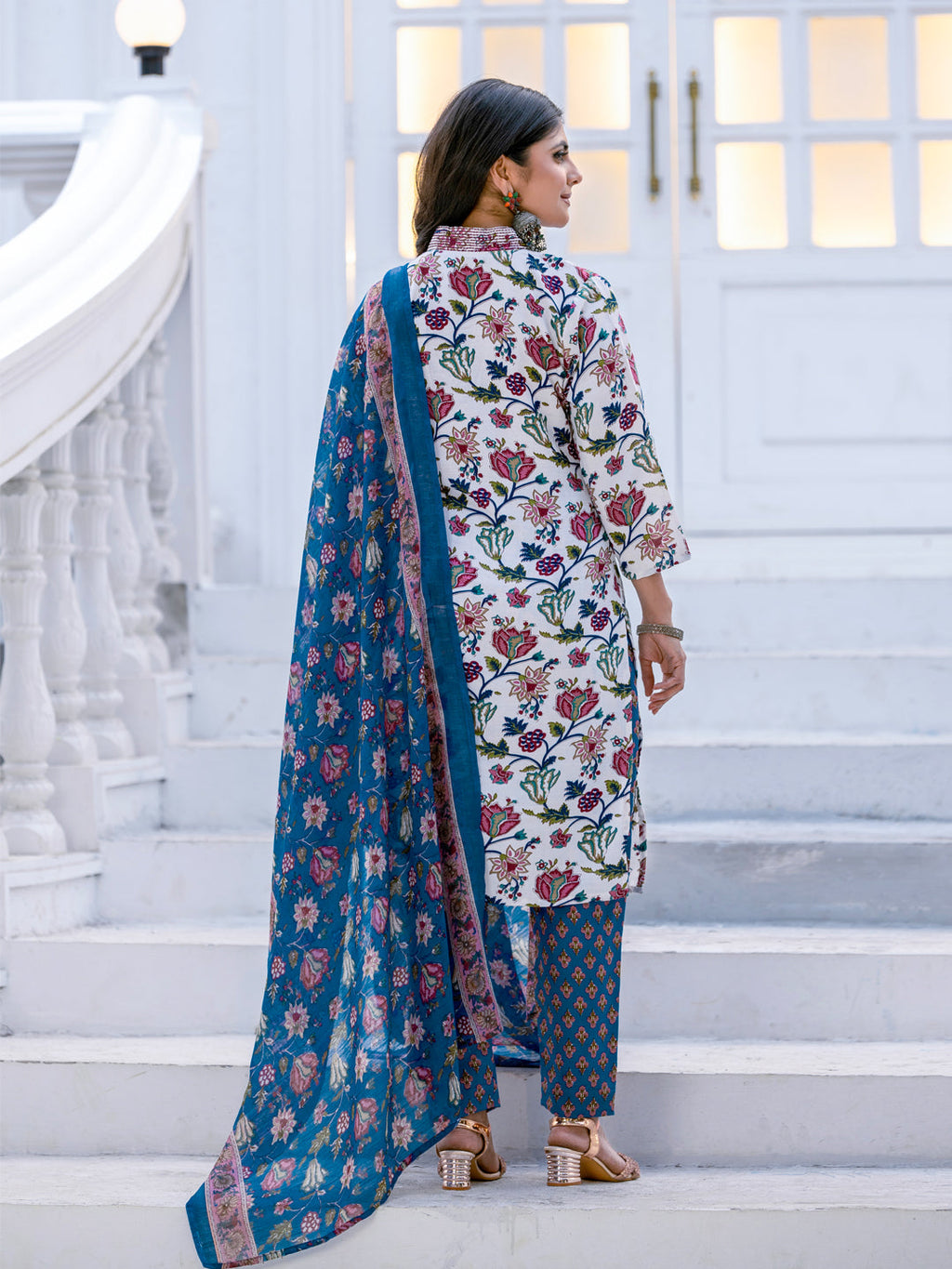 Jyoti Fashion Women's White Rayon Print with Thread Designer Kurta Set with Dupatta | Grocsy