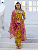 Jyoti Fashion Women's Yellow Rayon Print with Thread Designer Kurta Set with Dupatta | Grocsy