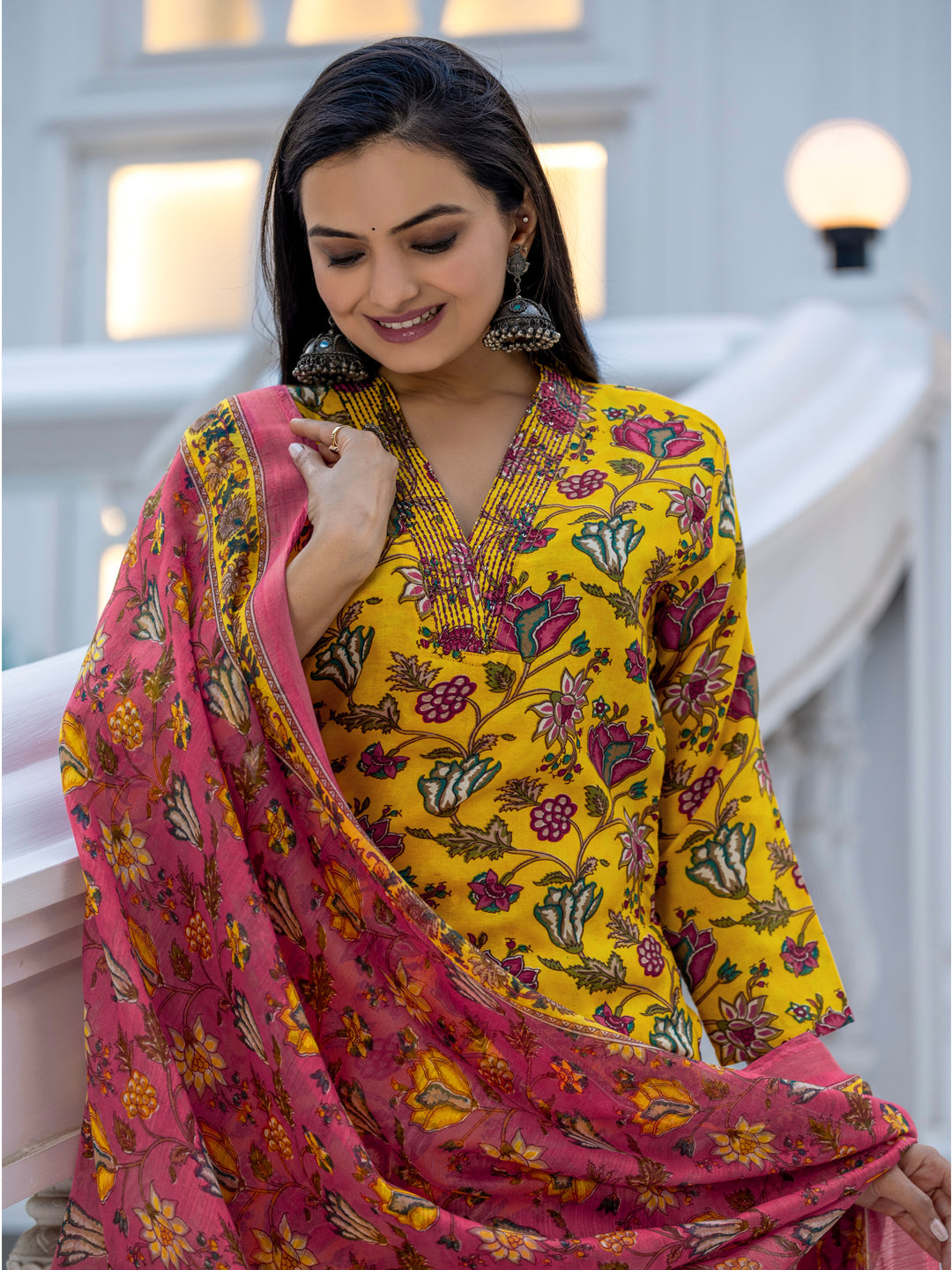 Jyoti Fashion Women's Yellow Rayon Print with Thread Designer Kurta Set with Dupatta | Grocsy